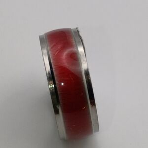 Mens Red And Silver Alloy Stainless Steel Ring Band Size 9